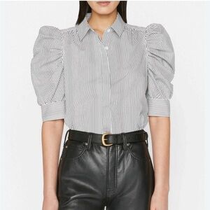 Frame Denim Black and White Striped Button Down Shirt